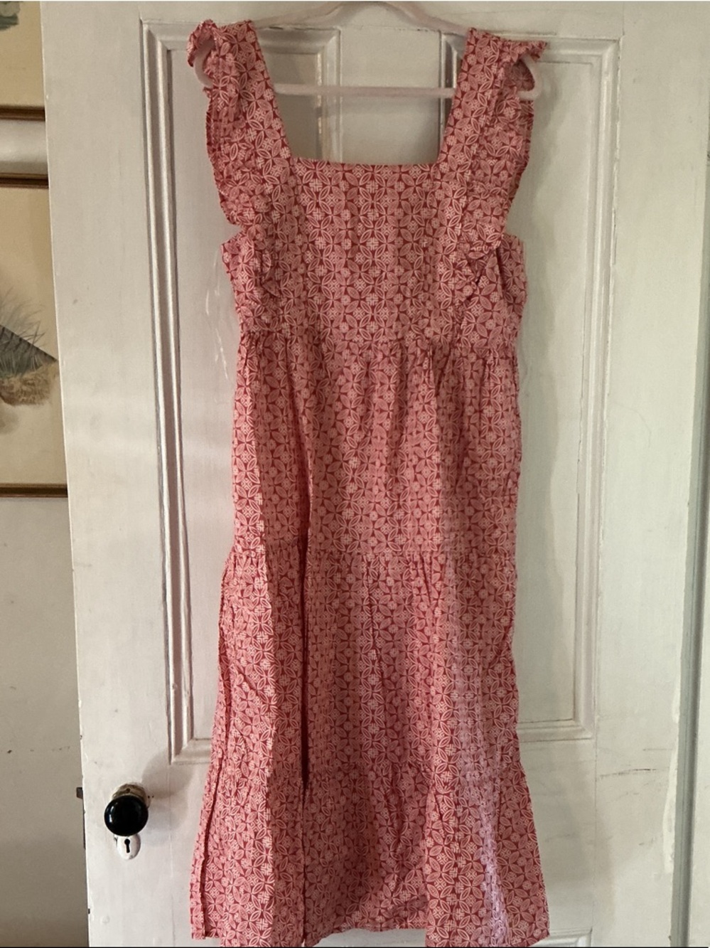 Woman’s Pink Patterned Ruffle Strap Dress